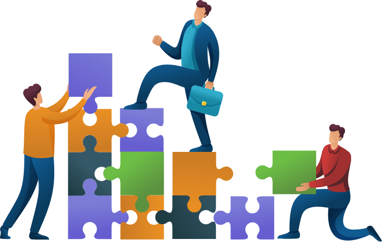 vector image showing buisnessman climbing puzzle pieces symbolizing business growth